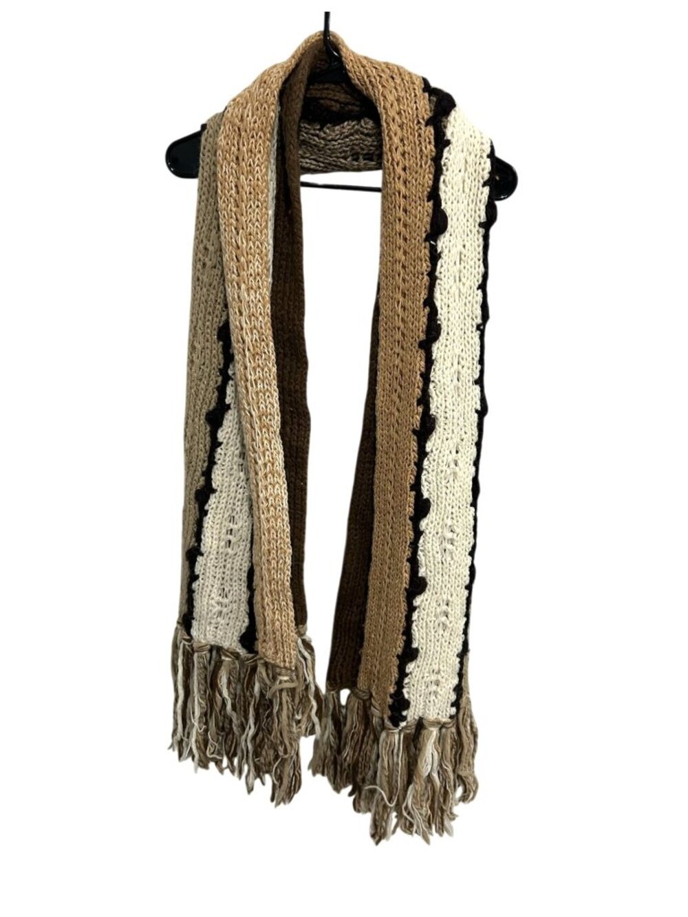 Nordstrom Chunky Knit Fringed Scarf Neutral Stripes Scandinavian Slow Living